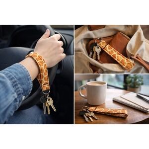 Giraffe Print Fabric Wristlet Keychain Lanyard Animal Print Key Strap Handmade